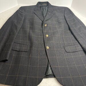 Jack Victor Black Windowpane Wool Silk Blazer Sport Coat Men's 43 Academia.